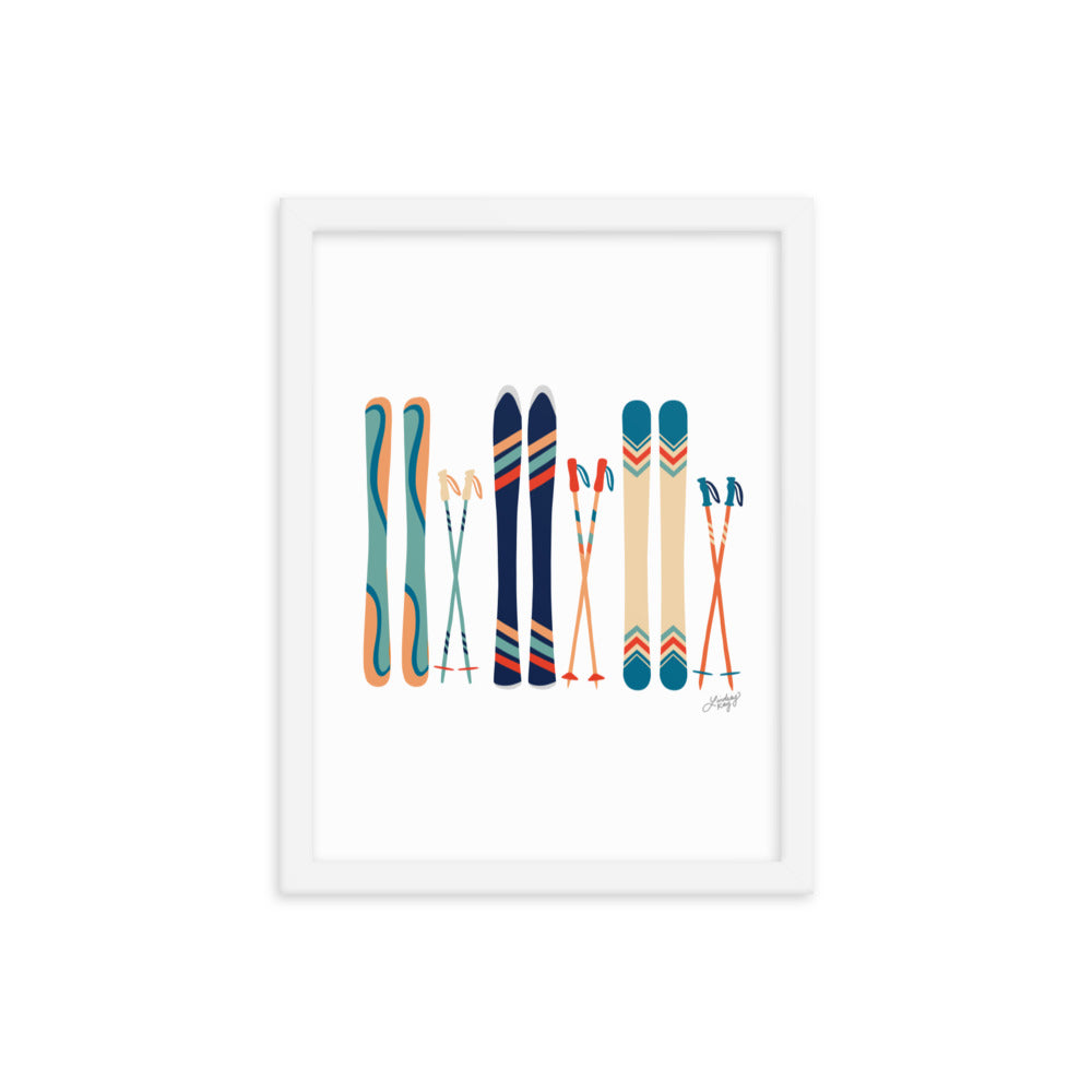 Ski's Illustration (Teal/Blue/Orange Palette) - Framed Art Print