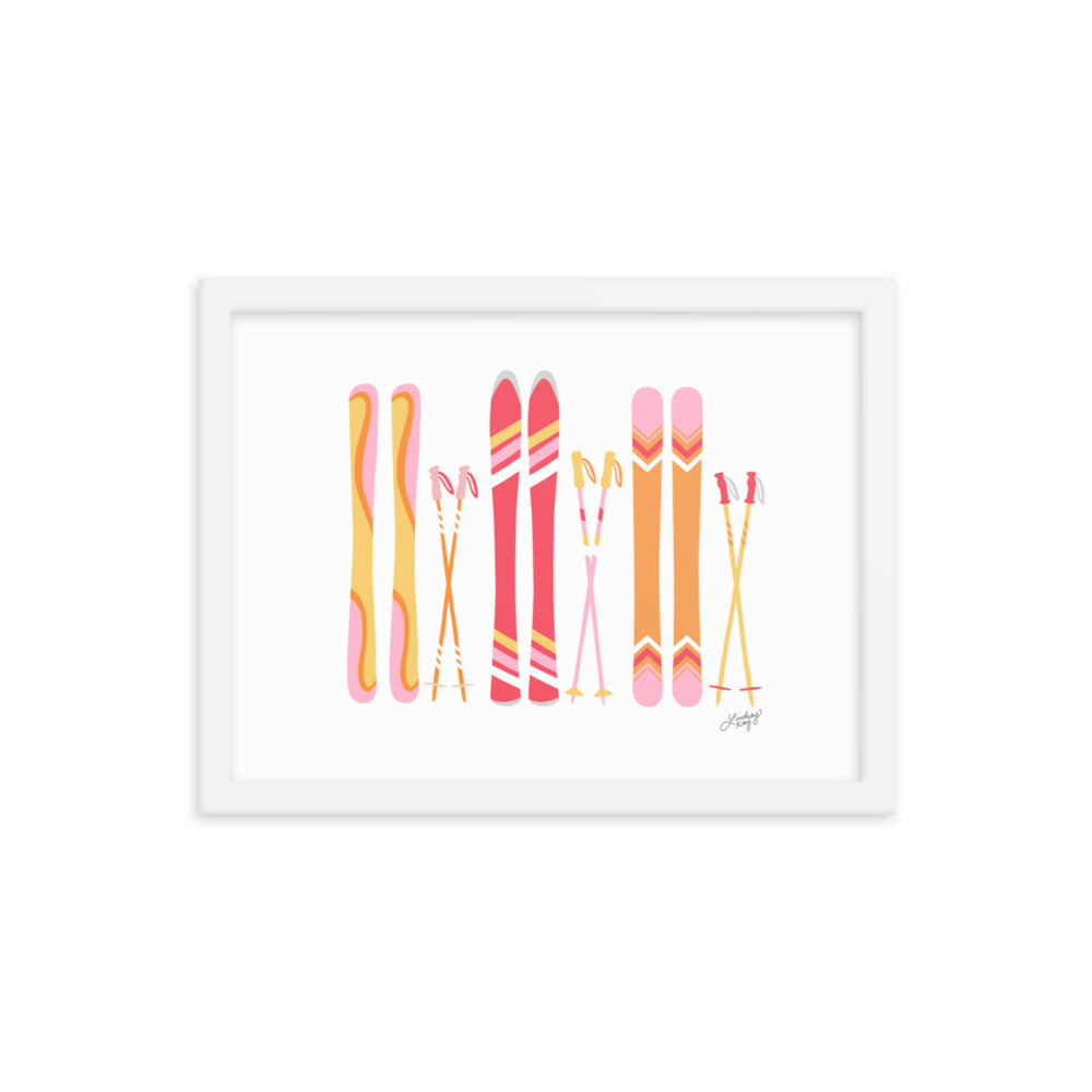 Illustration de ski (palette chaude) - Impression d’art paysager encadrée