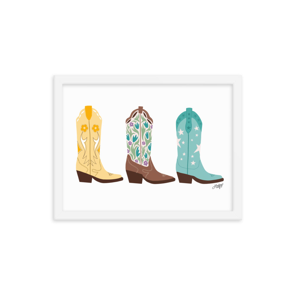 Cowboy Boots Illustration (Bright Palette) - Framed Matte Print