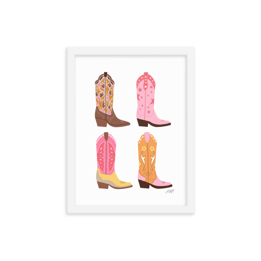 Illustration verticale de bottes de cowboy (palette chaude) - Impression mate encadrée