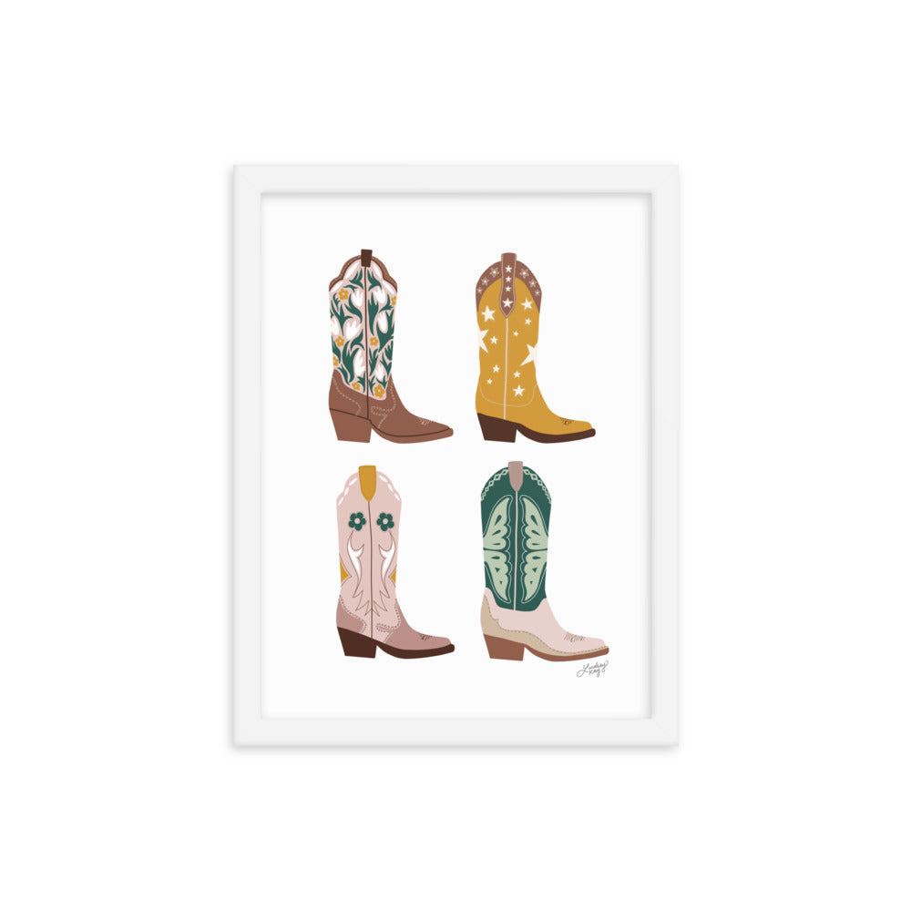Cowboy Boots Illustration (Neutral Palette) - Framed Matte Print