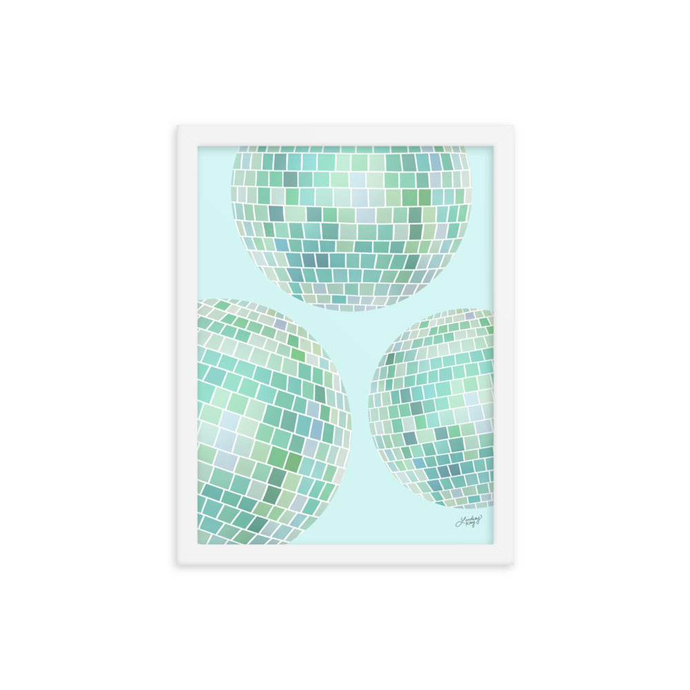 Ilustración de bolas de discoteca (paleta verde) - Impresión mate enmarcada