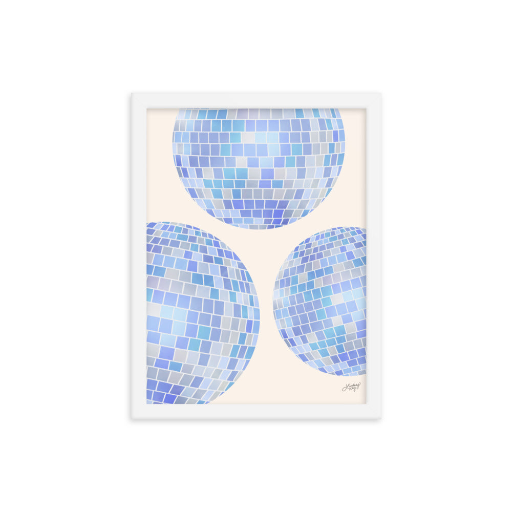 Illustration de boules disco (palette bleue) - Impression mate encadrée