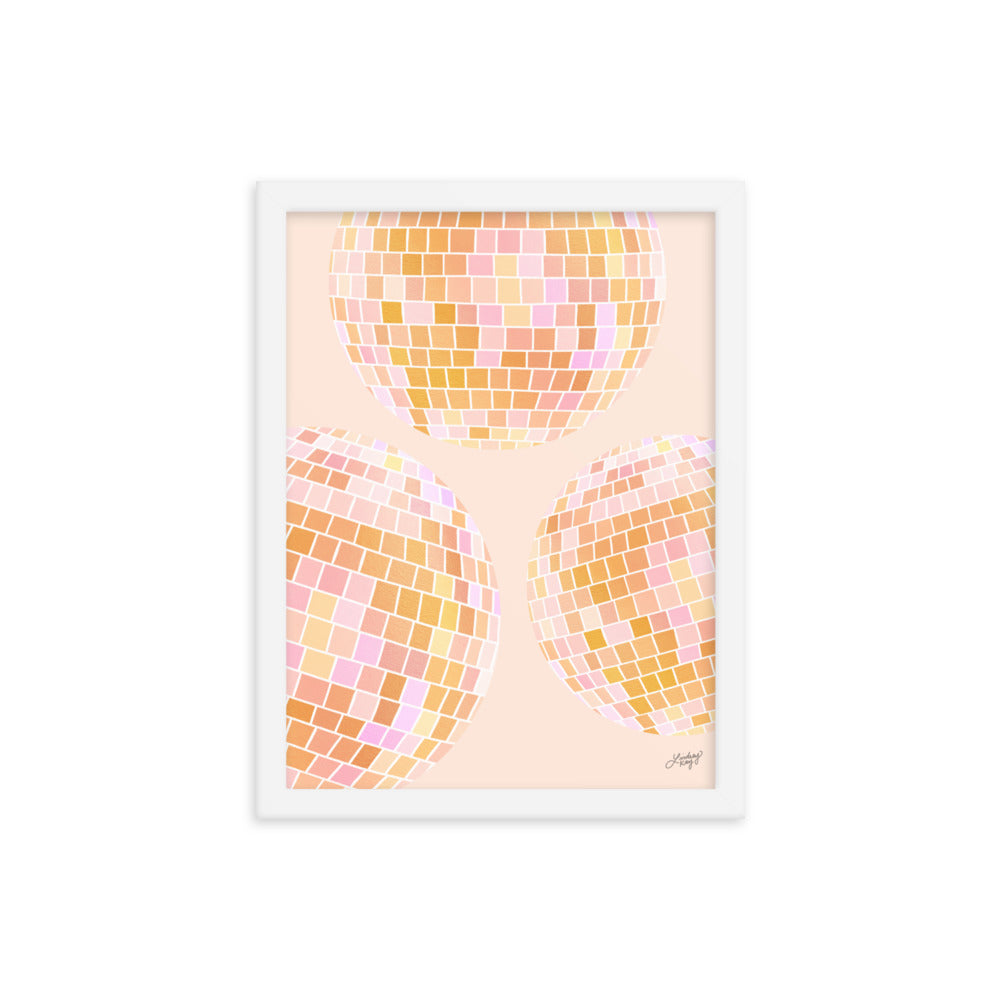 Ilustración de bolas de discoteca (paleta amarilla) - Impresión mate enmarcada