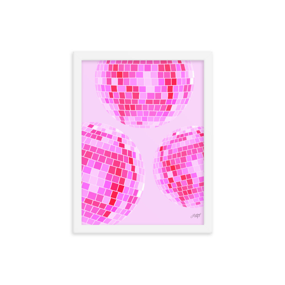 Ilustración de bolas de discoteca (paleta rosa) - Impresión mate enmarcada