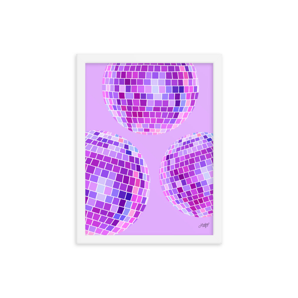 Ilustración de bolas de discoteca (paleta púrpura) - Impresión mate enmarcada
