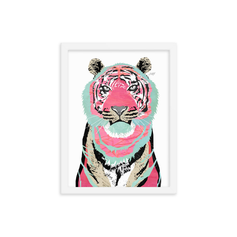 Collage de tigre rosa - Impresión mate enmarcada