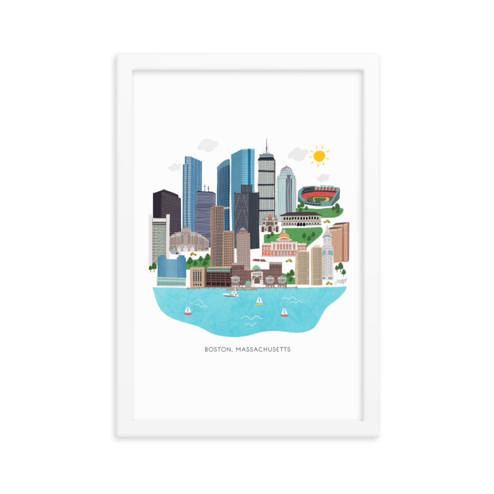 Boston Skyline Illustration - Impression mate encadrée