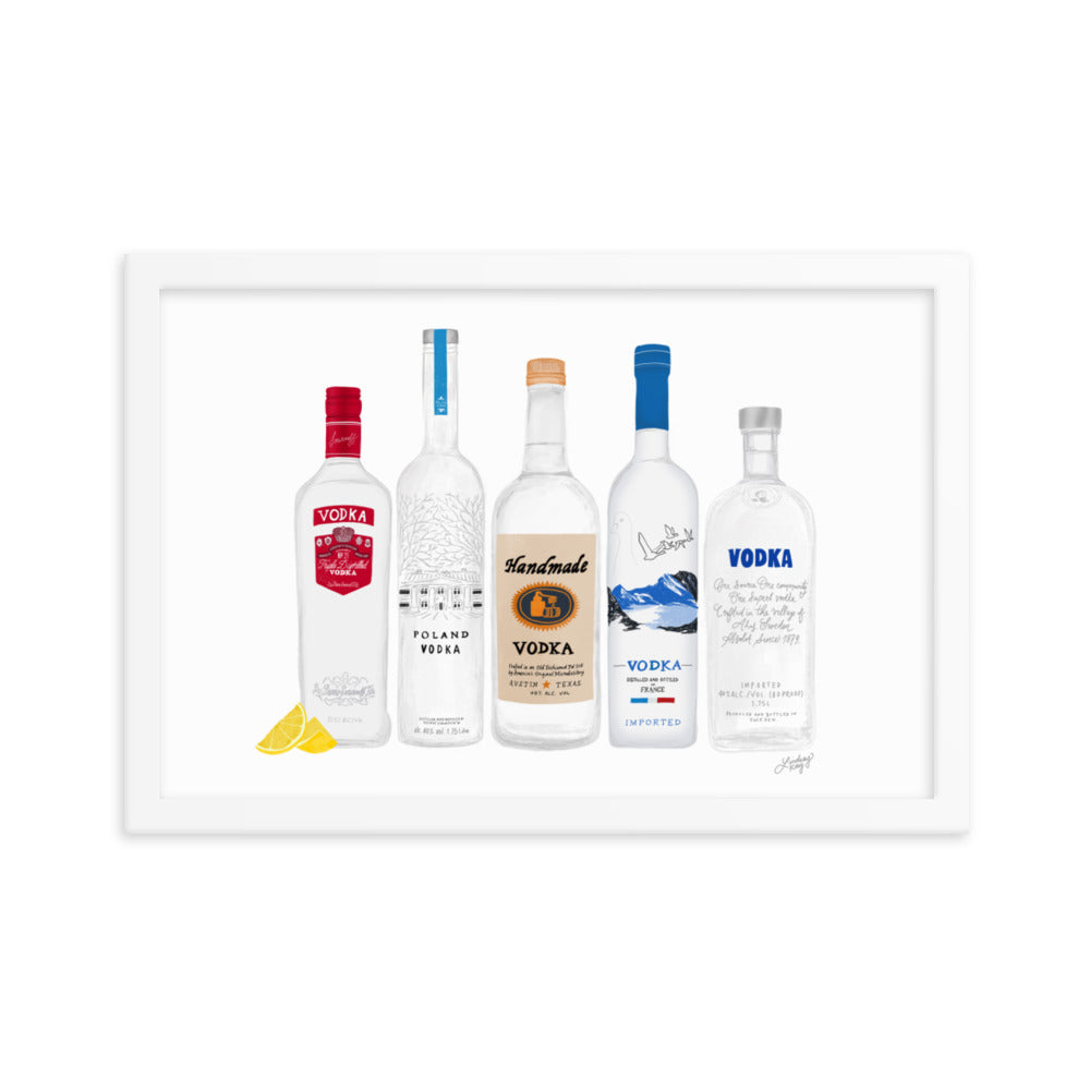Vodka Bottles Illustration - Framed Matte Print