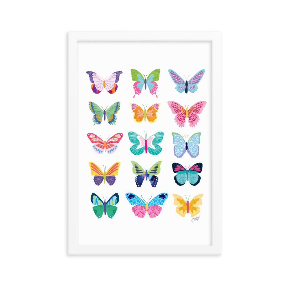 Colorful Butterflies Collage - Framed Matte Print