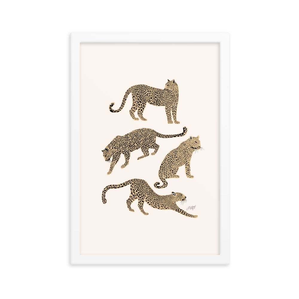 Leopards Illustration (Tan Palette) - Framed Matte Print - Lindsey Kay Collective