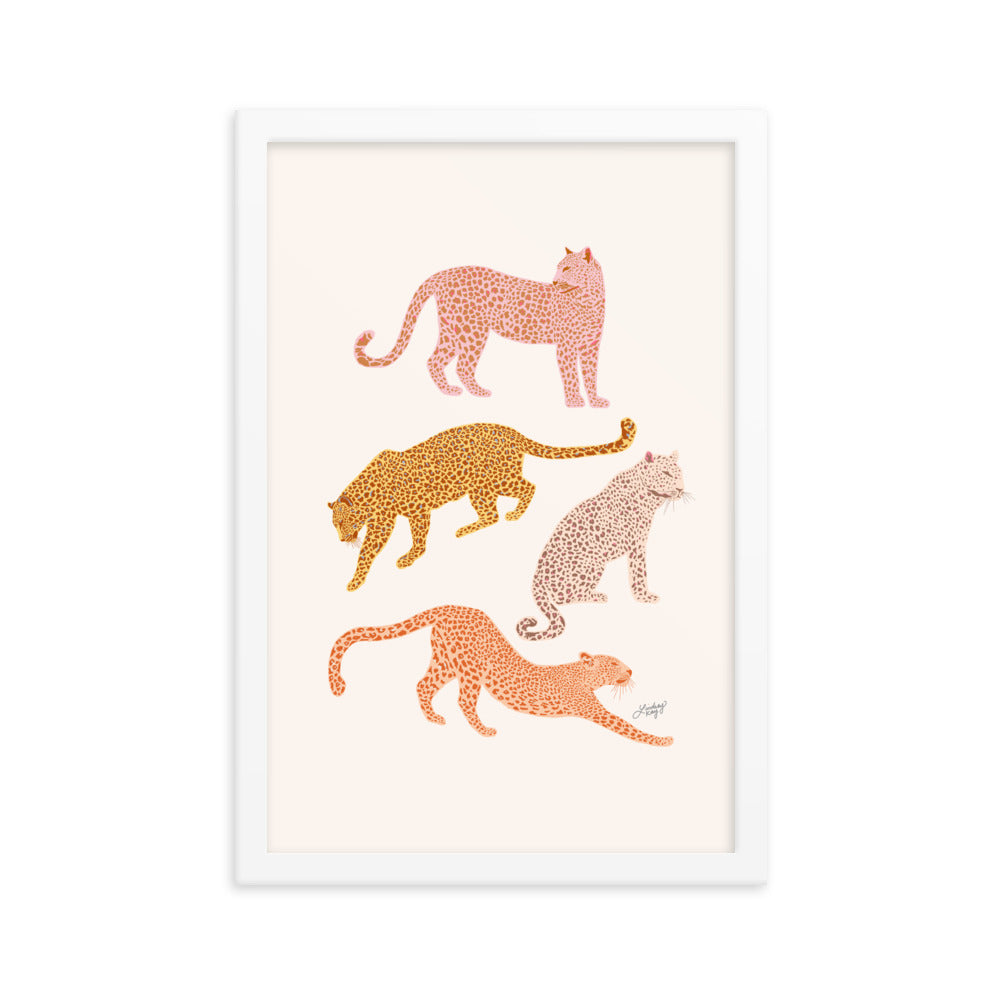 Leopards Illustration (Warm Palette) - Framed Matte Print - Lindsey Kay Collective