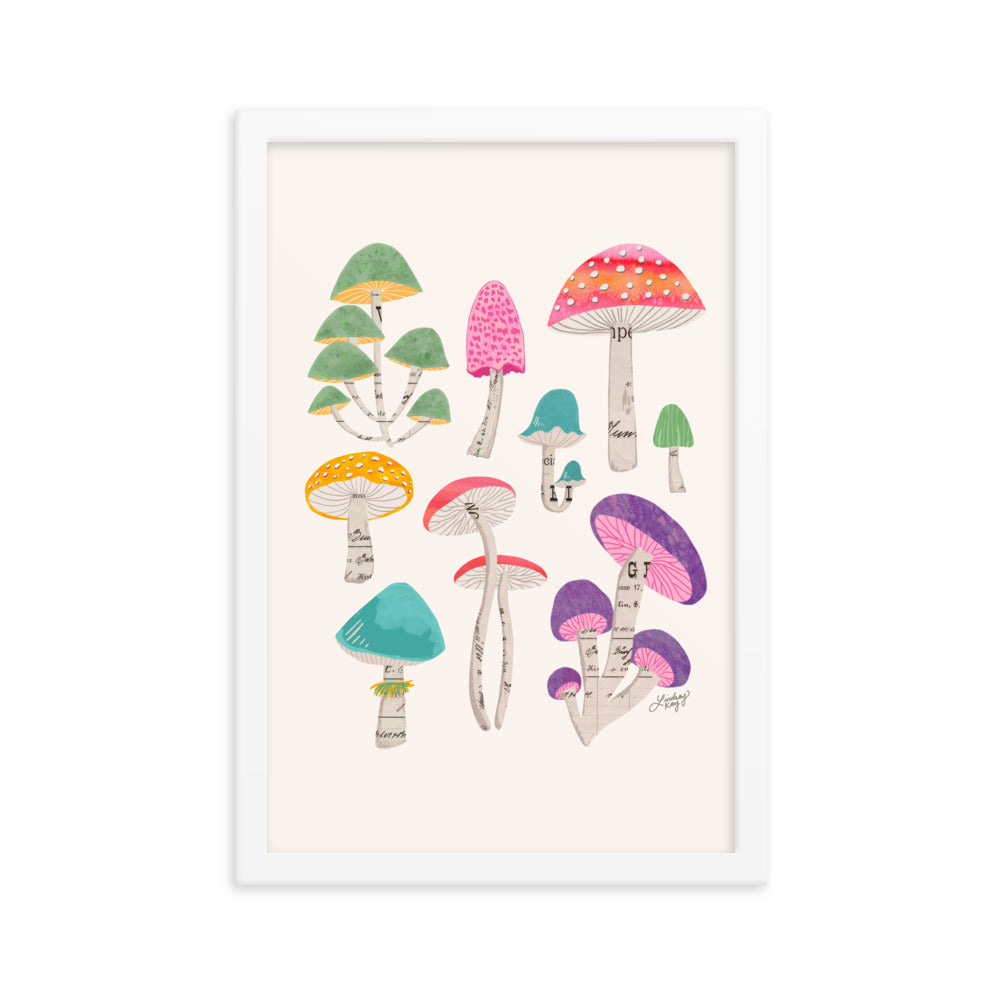 Color Mushrooms Collage Illustration - Framed Matte Print - Lindsey Kay Collective