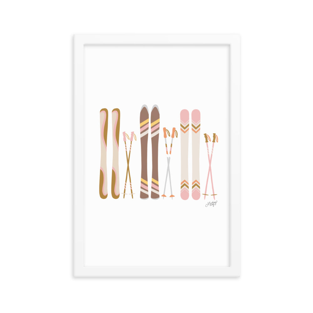 Illustration de ski (palette neutre) - Impression artistique encadrée