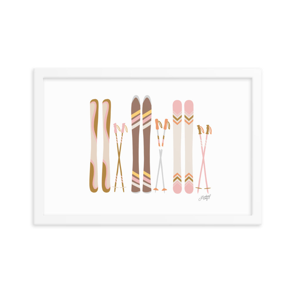 Illustration de ski (palette neutre) - Impression artistique encadrée