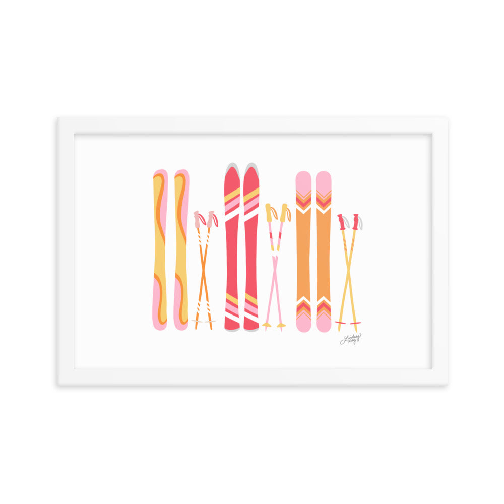 Illustration de ski (palette chaude) - Impression d’art paysager encadrée