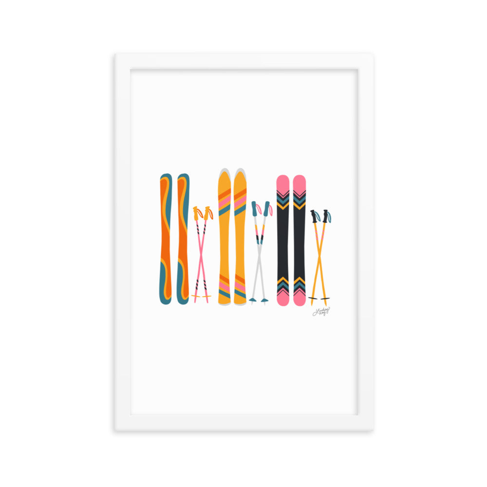 Illustration de ski (palette rétro) - Impression artistique encadrée