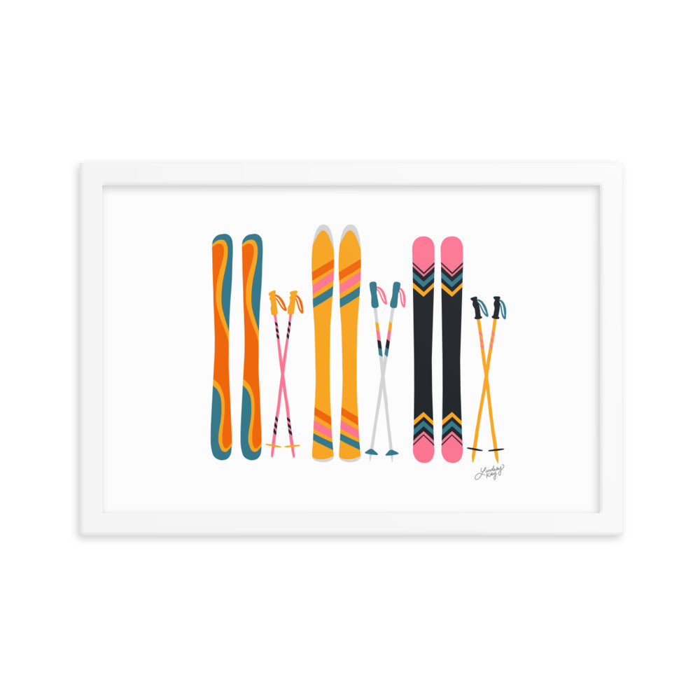 Illustration de ski (palette rétro) - Impression d’art paysager encadrée