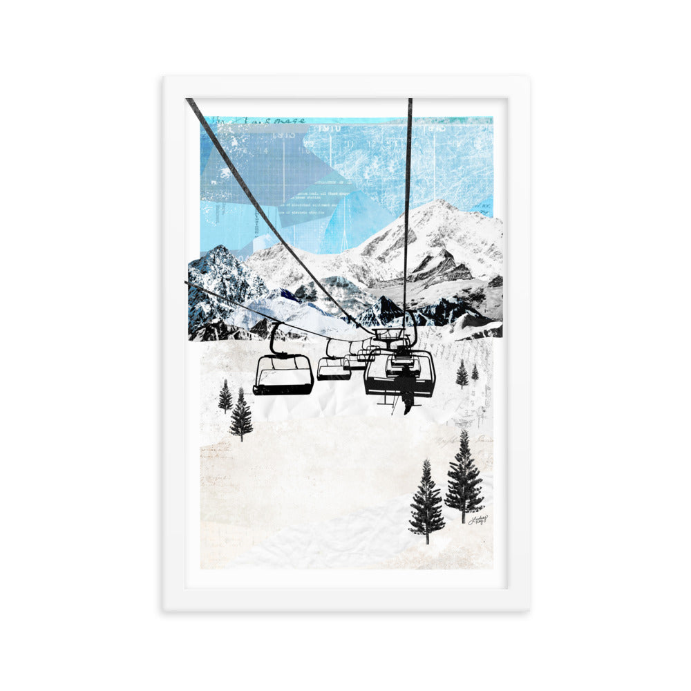 Paysage de télésiège de montagne - Impression d'art encadrée