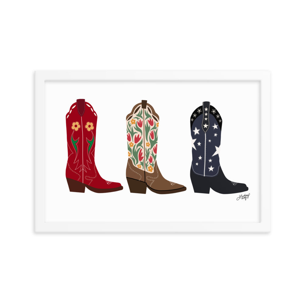 Cowboy Boots Illustration - Framed Matte Print