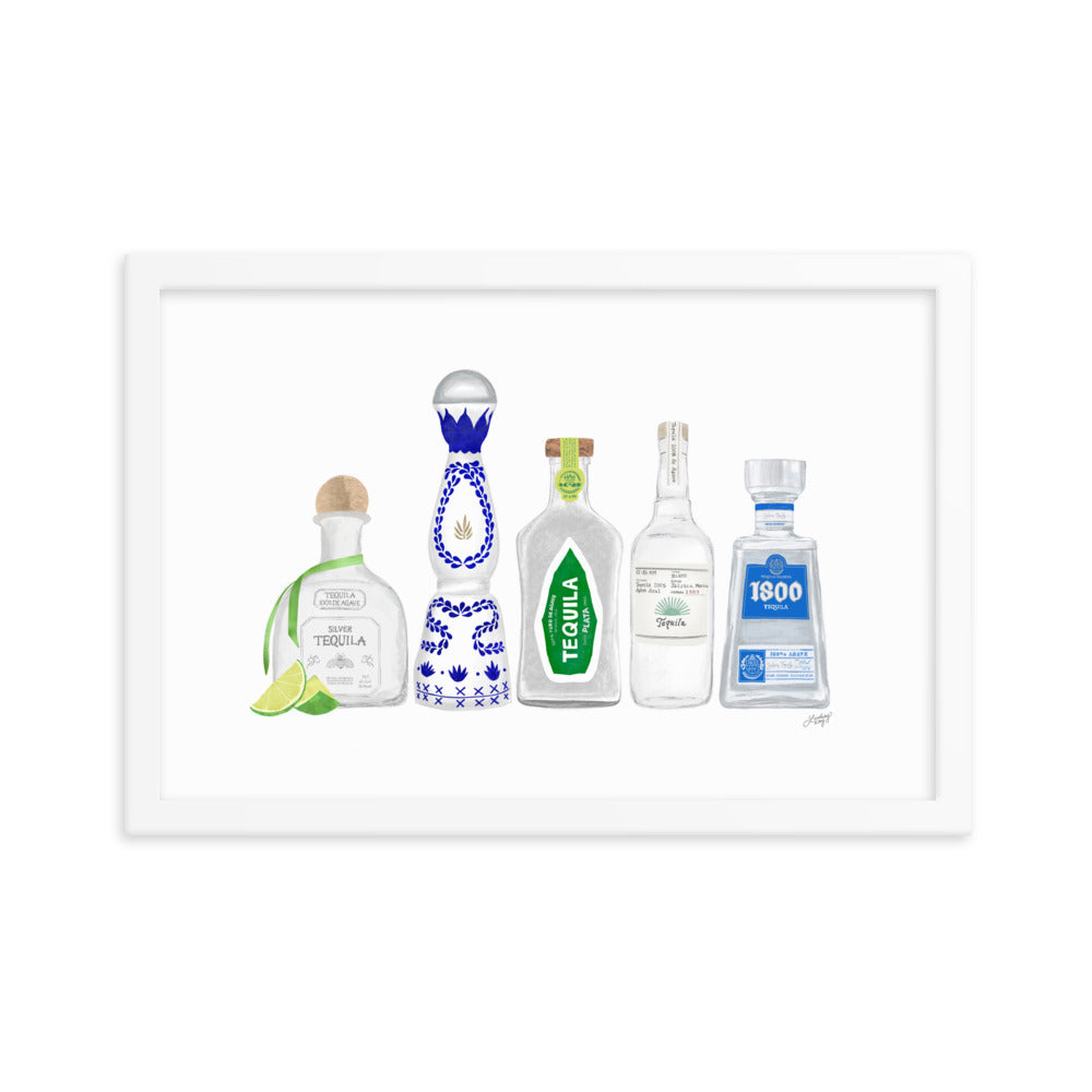 Ilustración de botellas de tequila - Impresión mate enmarcada