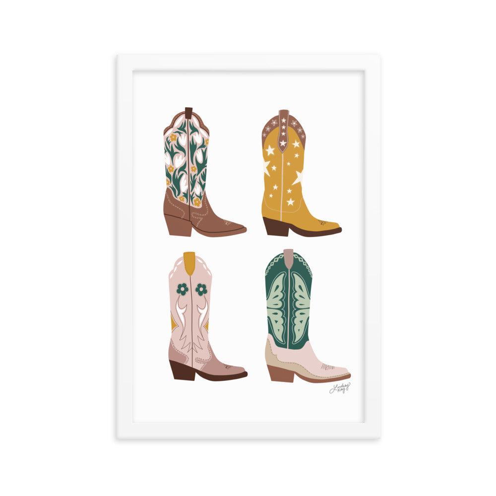 Illustration de bottes de cowboy (palette neutre) - Impression mate encadrée