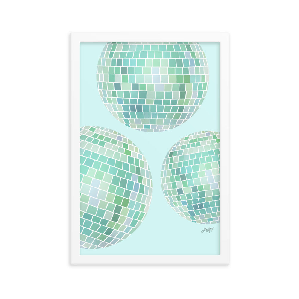 Ilustración de bolas de discoteca (paleta verde) - Impresión mate enmarcada