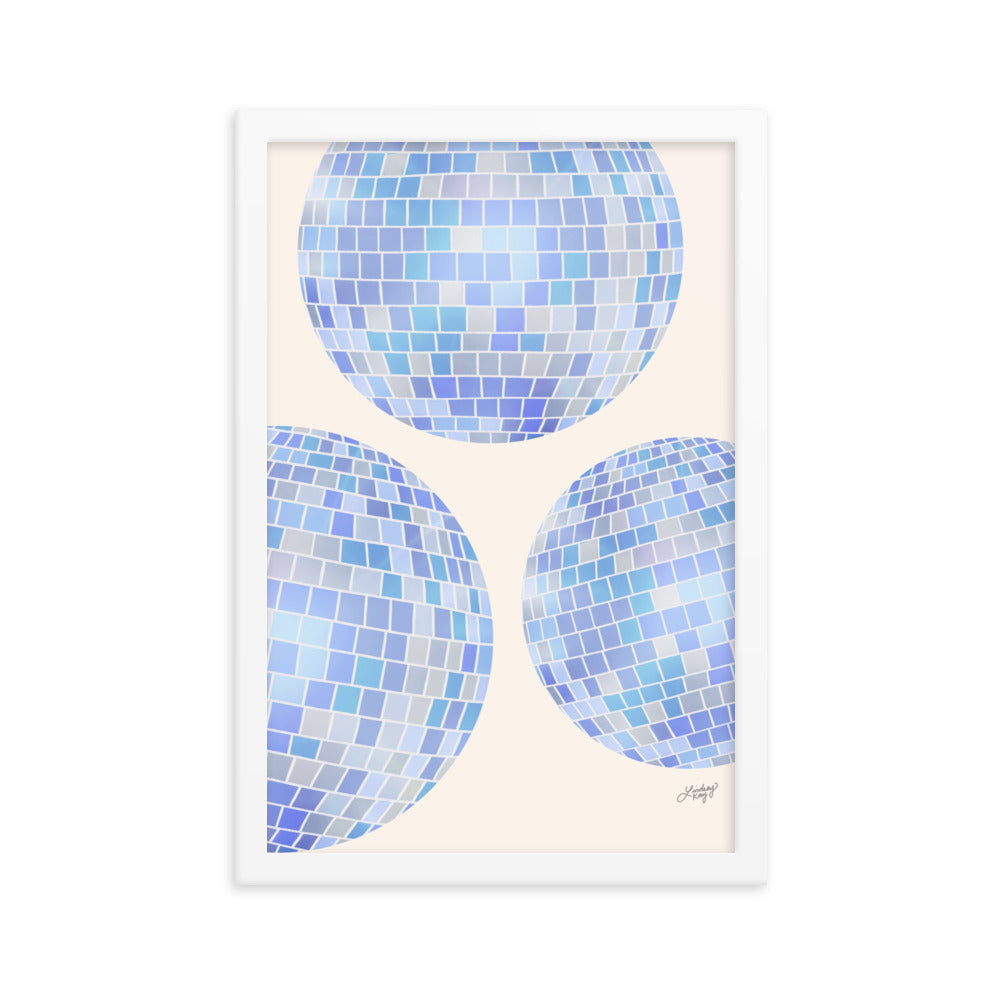 Illustration de boules disco (palette bleue) - Impression mate encadrée
