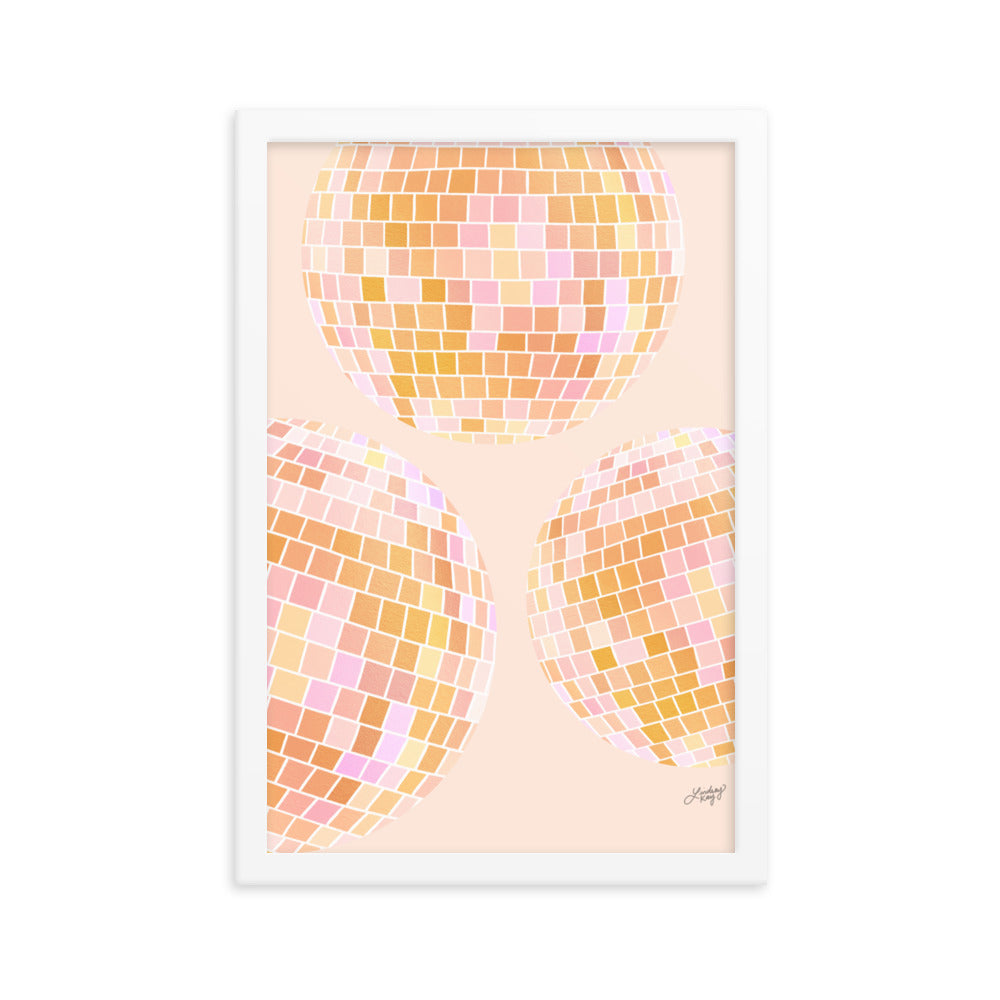 Illustration de boules disco (palette jaune) - Impression mate encadrée