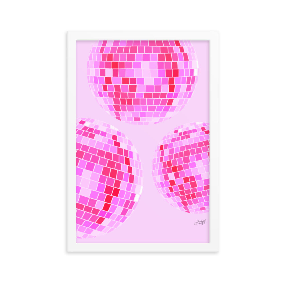 Ilustración de bolas de discoteca (paleta rosa) - Impresión mate enmarcada