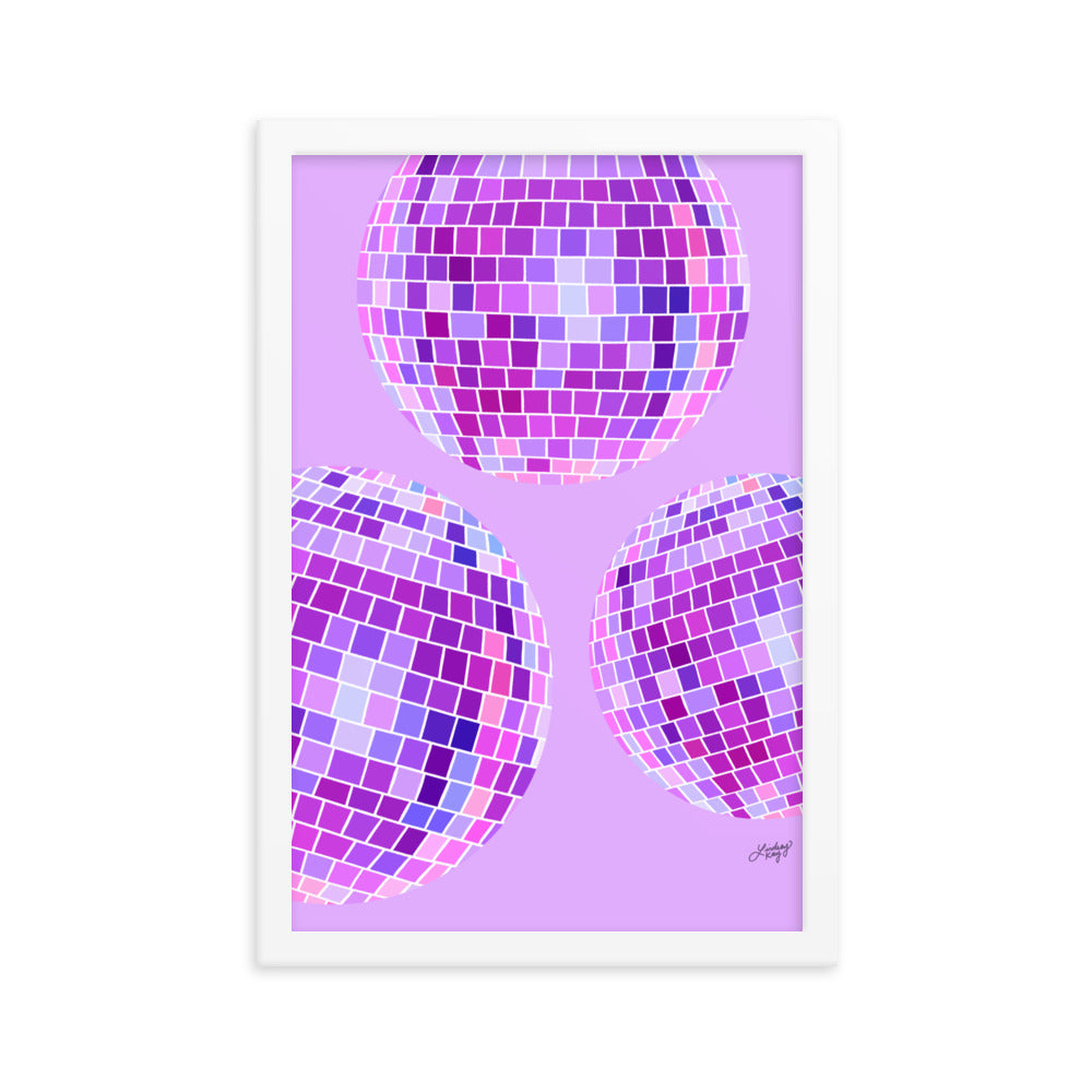 Ilustración de bolas de discoteca (paleta púrpura) - Impresión mate enmarcada