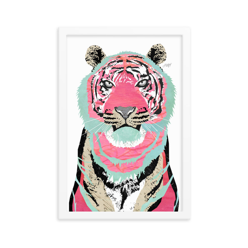 Collage de tigre rosa - Impresión mate enmarcada