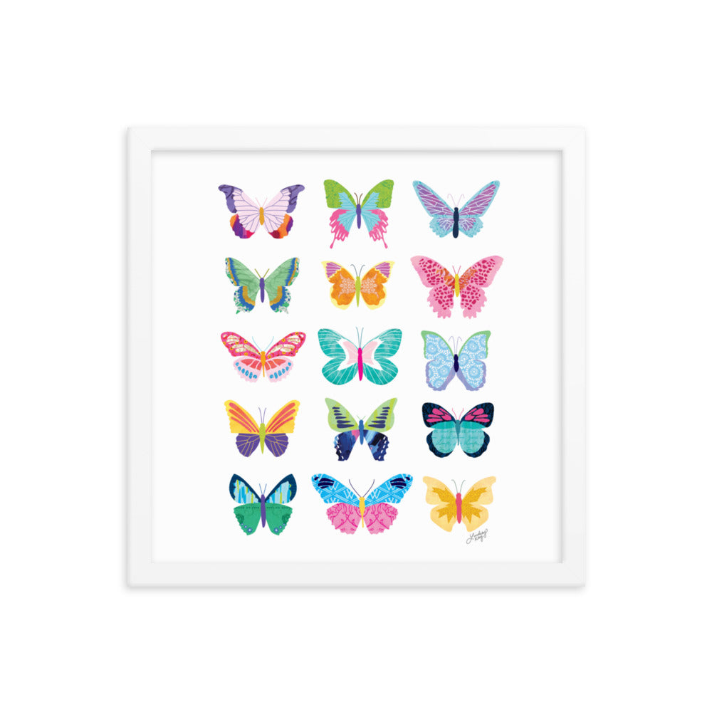Colorful Butterflies Collage - Framed Matte Print