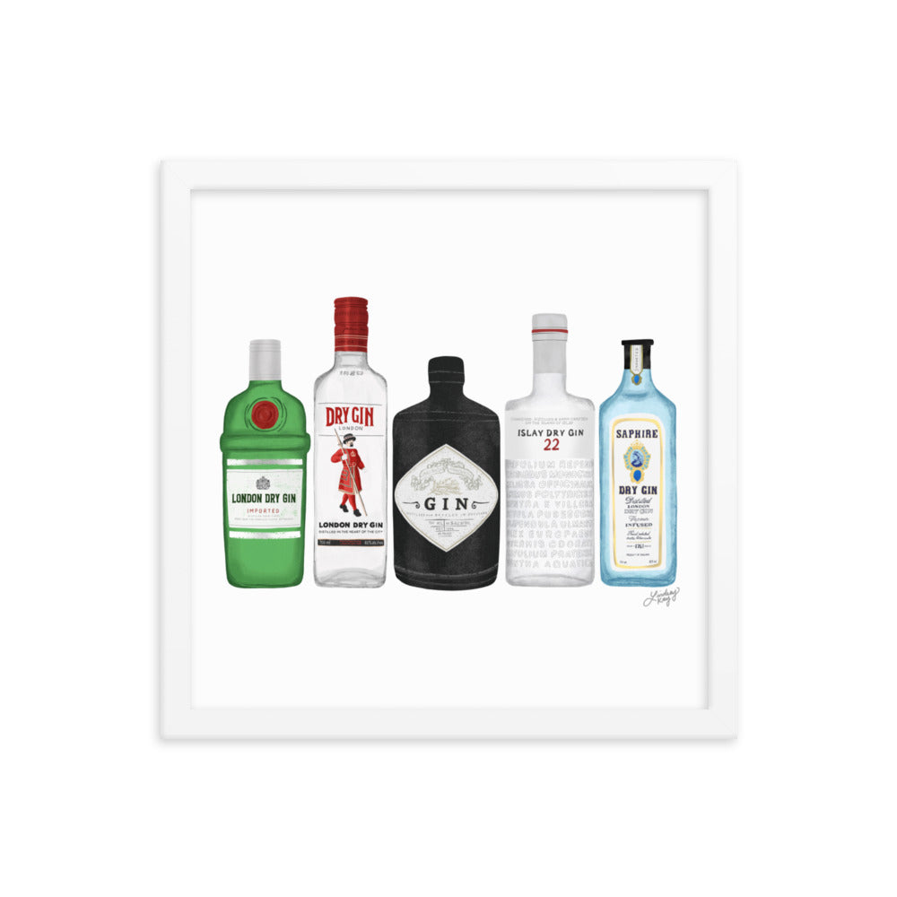 Gin Bottles Illustration - Framed Matte Print - Lindsey Kay Collective