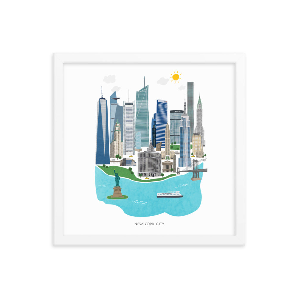 Illustration de la ville de New York - Impression d’art mate encadrée
