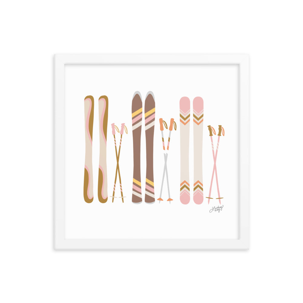 Illustration de ski (palette neutre) - Impression artistique encadrée