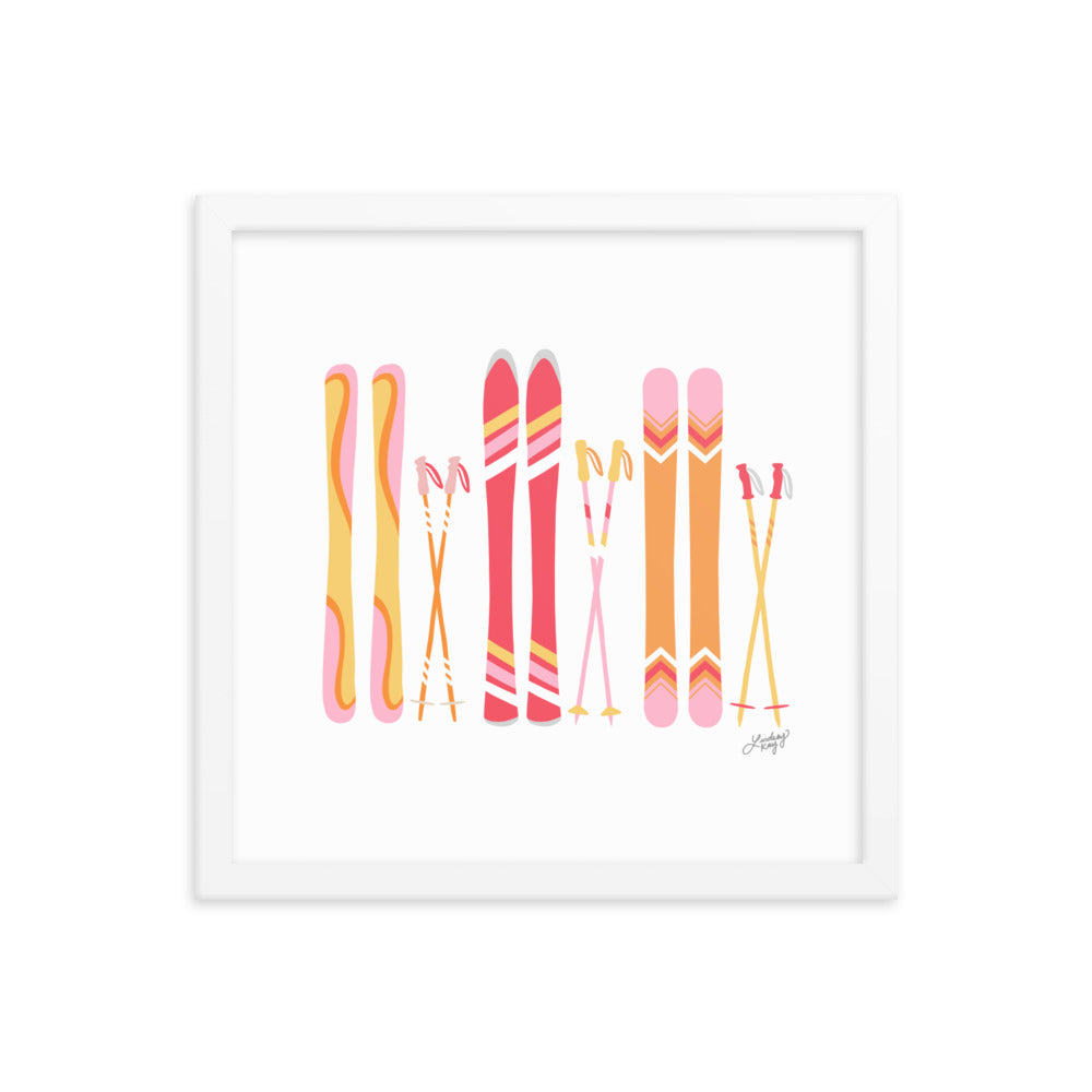 Illustration de ski (palette chaude) - Impression d’art paysager encadrée