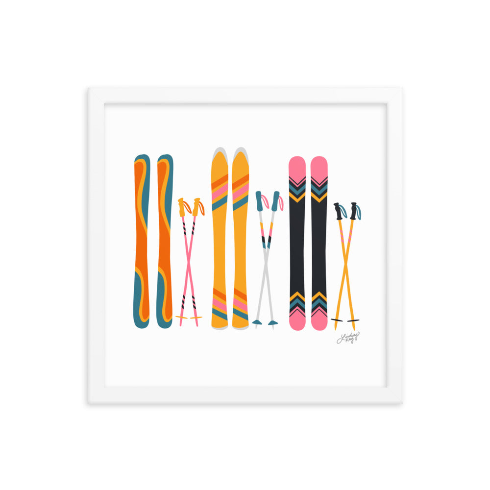 Illustration de ski (palette rétro) - Impression artistique encadrée