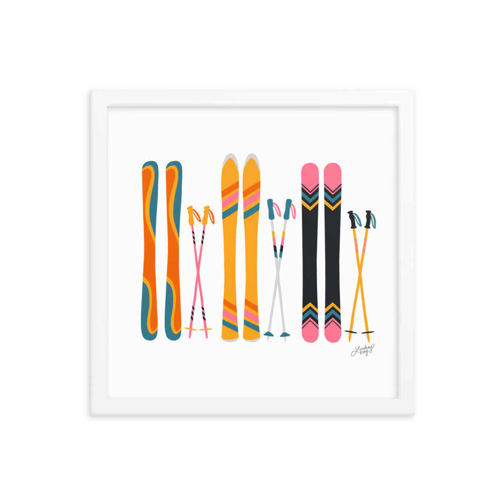 Illustration de ski (palette rétro) - Impression d’art paysager encadrée