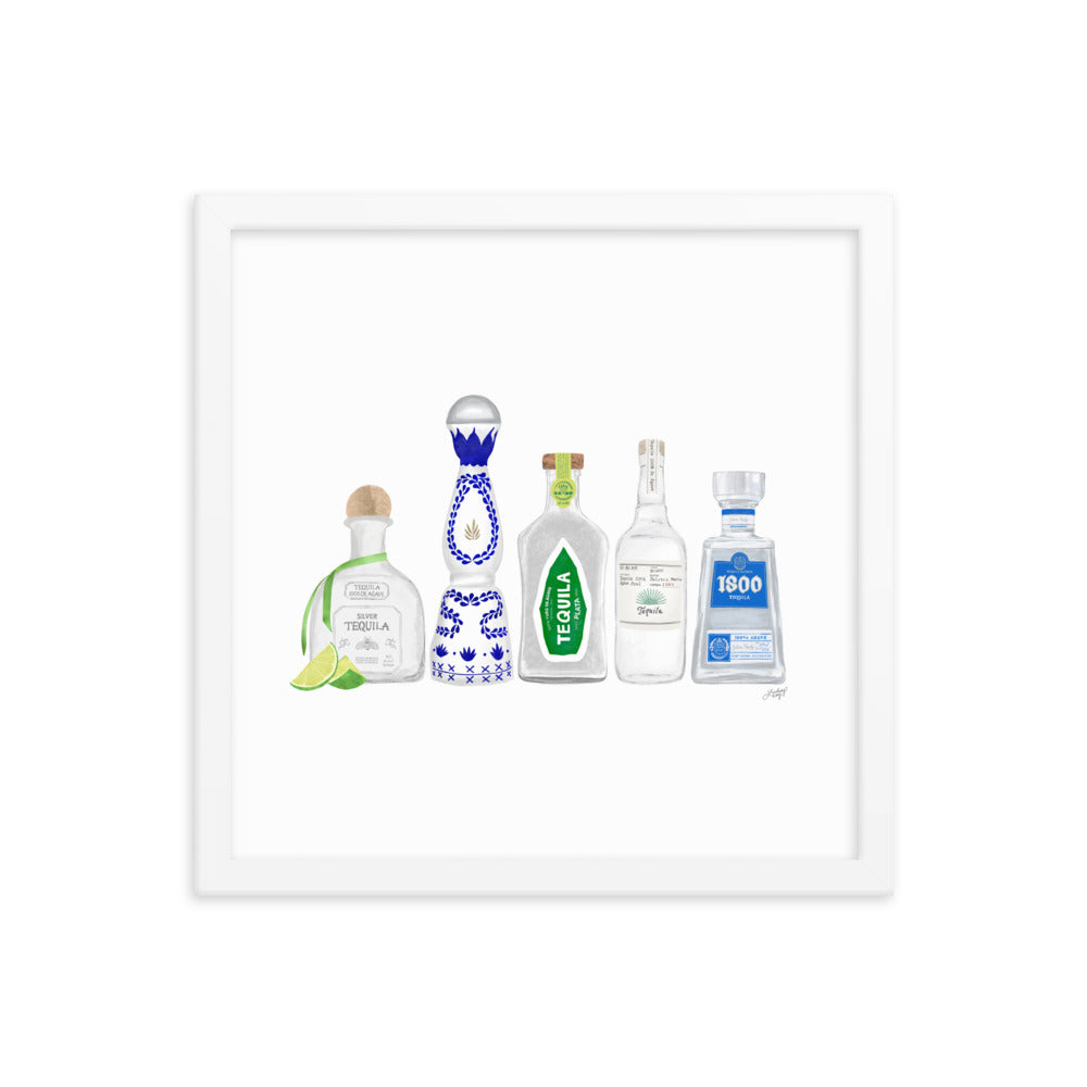 Ilustración de botellas de tequila - Impresión mate enmarcada