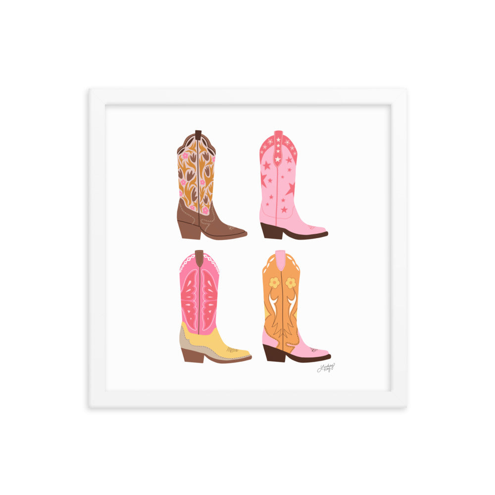 Cowboy Boots Vertical Illustration (Warm Palette) - Framed Matte Print