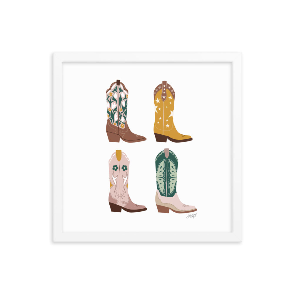 Illustration de bottes de cowboy (palette neutre) - Impression mate encadrée