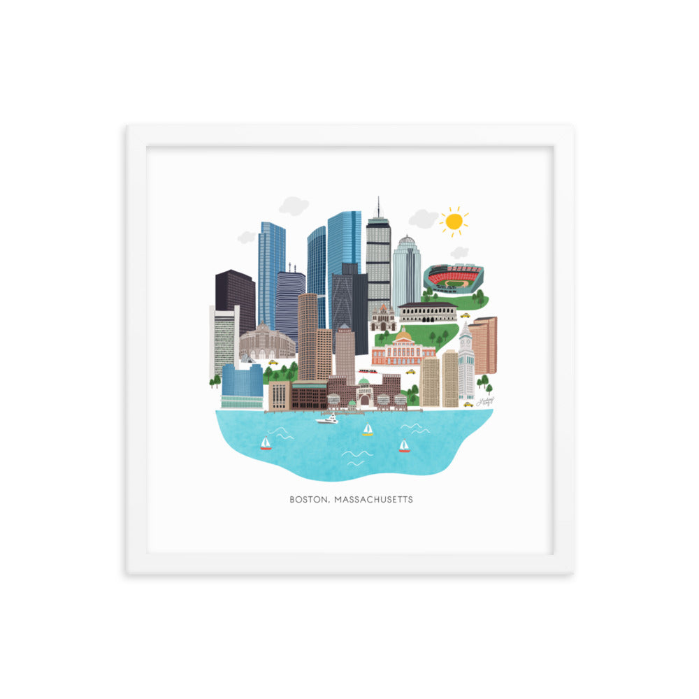Boston Skyline Illustration - Impression mate encadrée