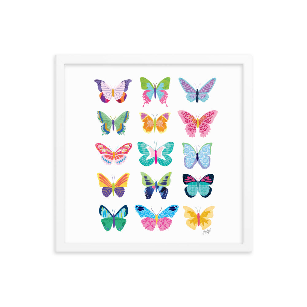 Colorful Butterflies Collage - Framed Matte Print
