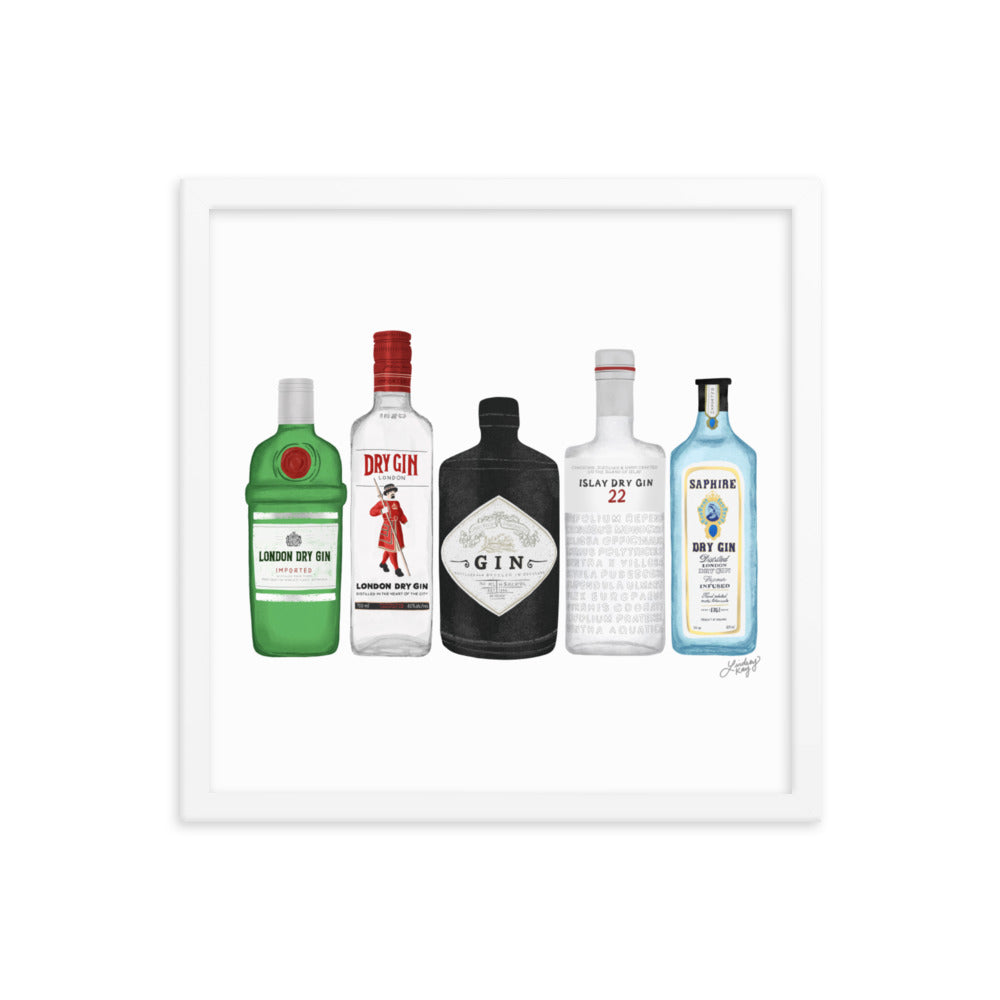 Gin Bottles Illustration - Framed Matte Print