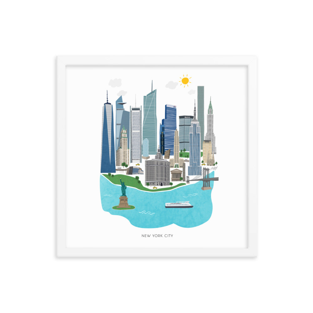 Illustration de la ville de New York - Impression d’art mate encadrée