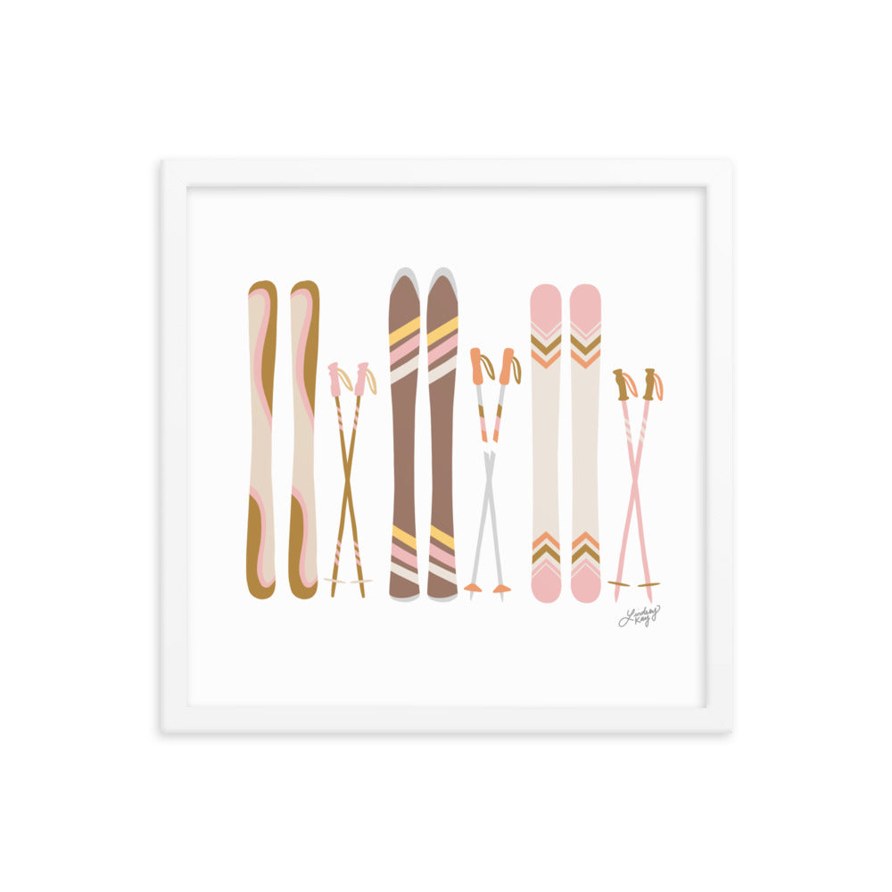 Illustration de ski (palette neutre) - Impression artistique encadrée