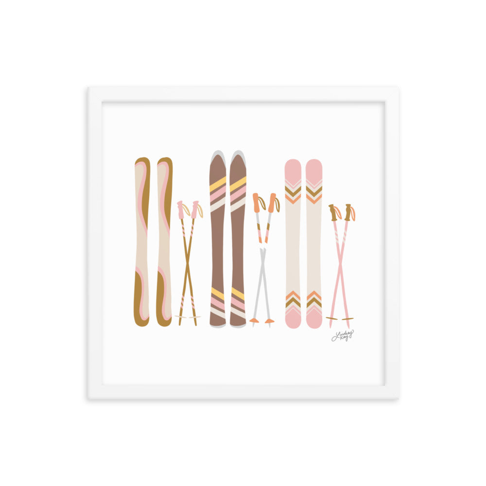 Illustration de ski (palette neutre) - Impression artistique encadrée