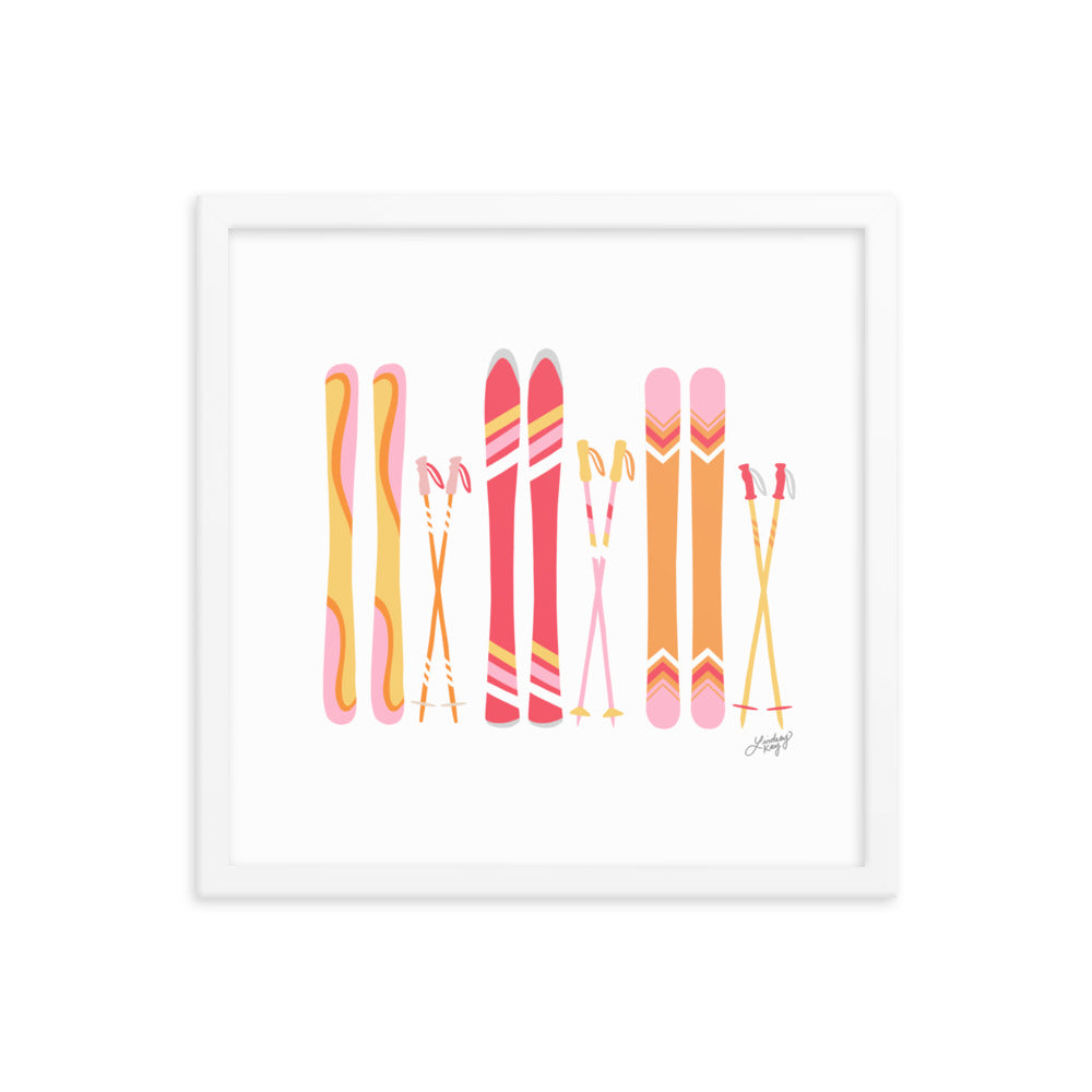 Illustration de ski (palette chaude) - Impression d’art paysager encadrée