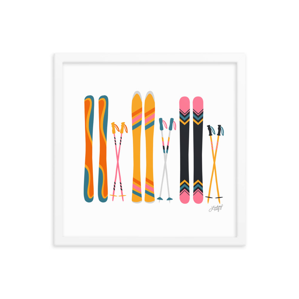 Illustration de ski (palette rétro) - Impression d’art paysager encadrée